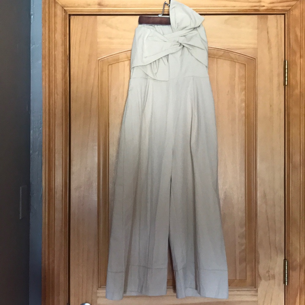 Pale yellow strapless jumpsuit